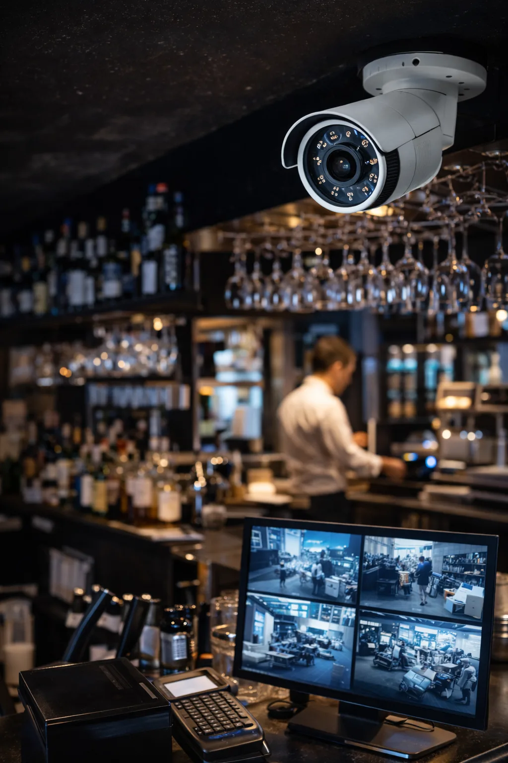 Cámara de videovigilancia instalada en un bar